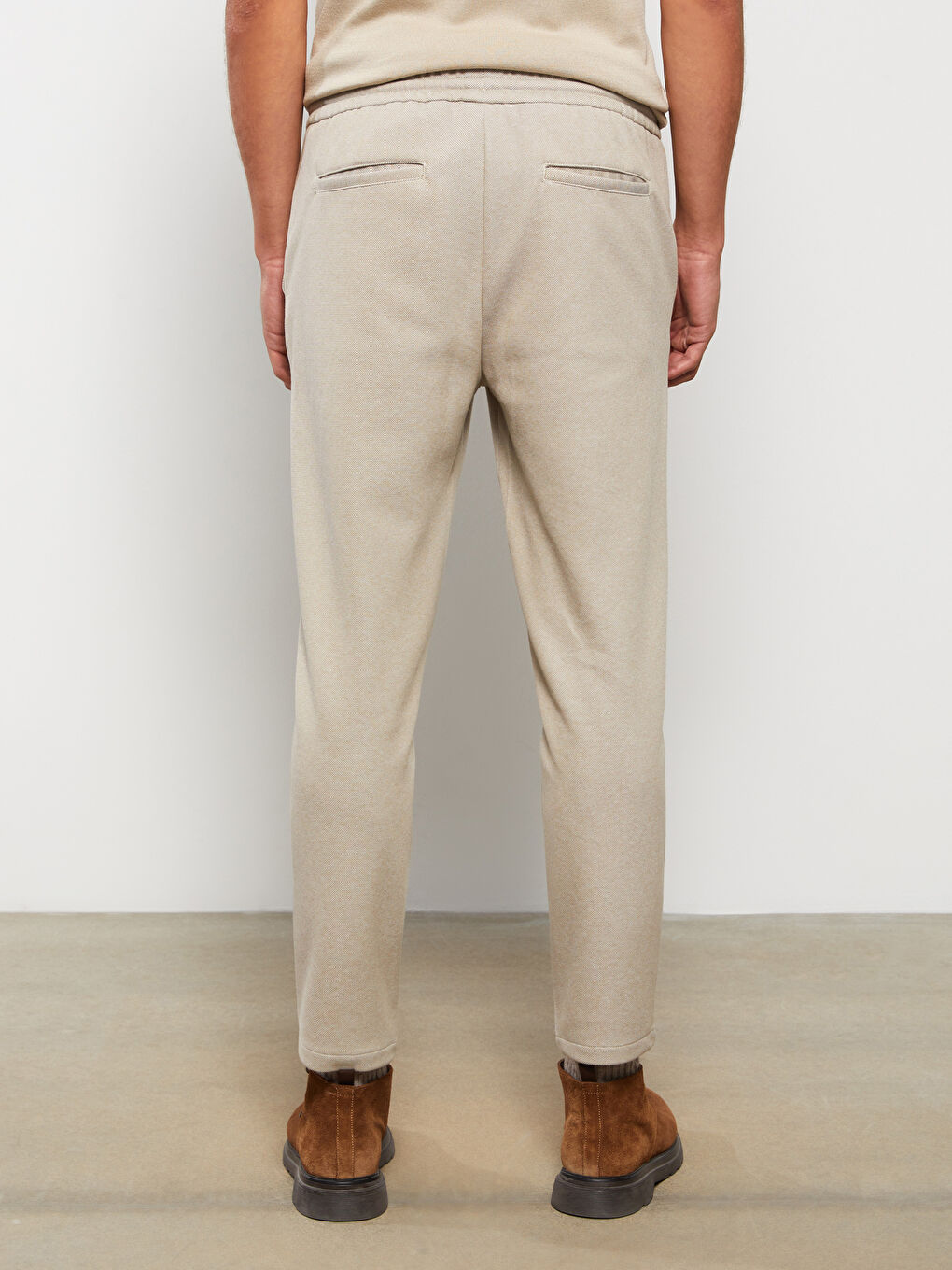 Slim Fit Men's Trousers with Tie Waist Detail-4