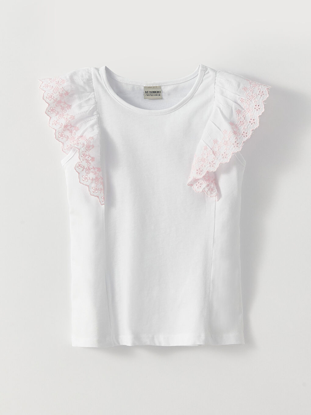 Beyaz Bisiklet Yaka Fisto Detaylı Kısa Kollu Kız Çocuk Tişört-2