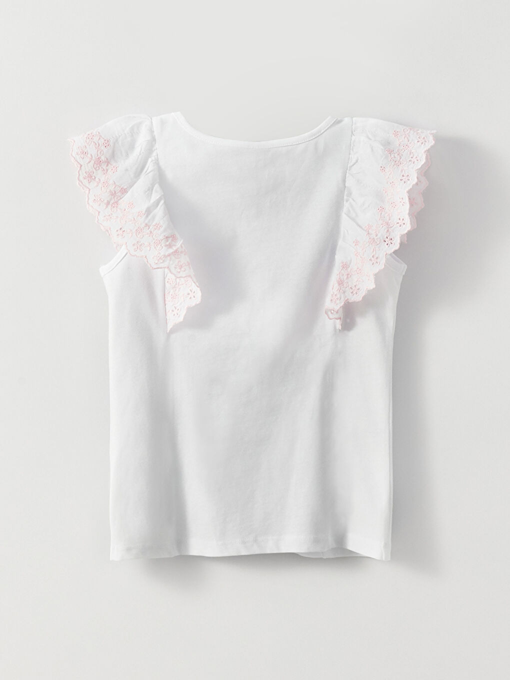 Beyaz Bisiklet Yaka Fisto Detaylı Kısa Kollu Kız Çocuk Tişört-3