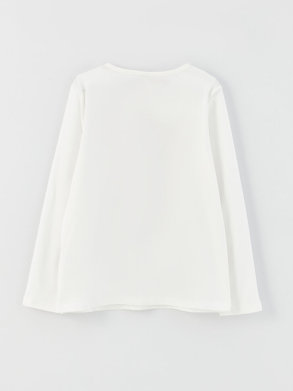 Ekru Bisiklet Yaka Baskılı Uzun Kollu Kız Çocuk Tişört-1