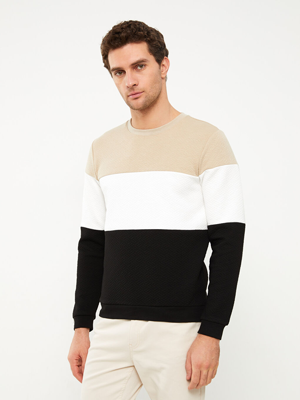 LCW Vision Crew Neck Long Sleeve Color Block Men's Sweatshirt -S33527Z8-GHR