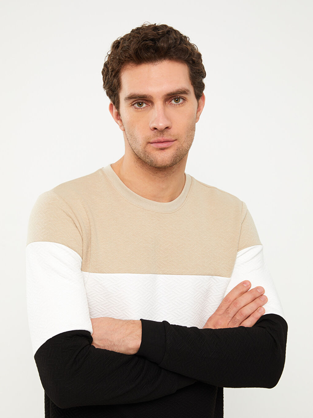 LCW Vision Crew Neck Long Sleeve Color Block Men's Sweatshirt -S33527Z8-GHR