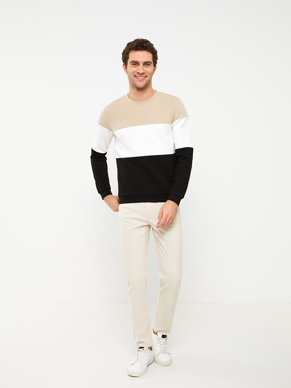LCW Vision Crew Neck Long Sleeve Color Block Men's Sweatshirt -S33527Z8-GHR