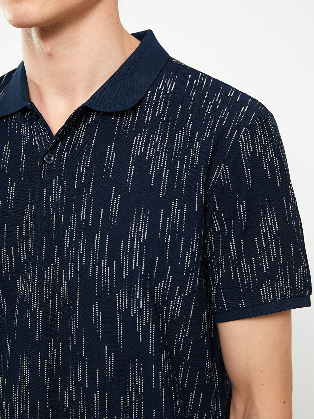 Lacivert Polo Yaka Kısa Kollu Desenli Pike Erkek Tişört-3