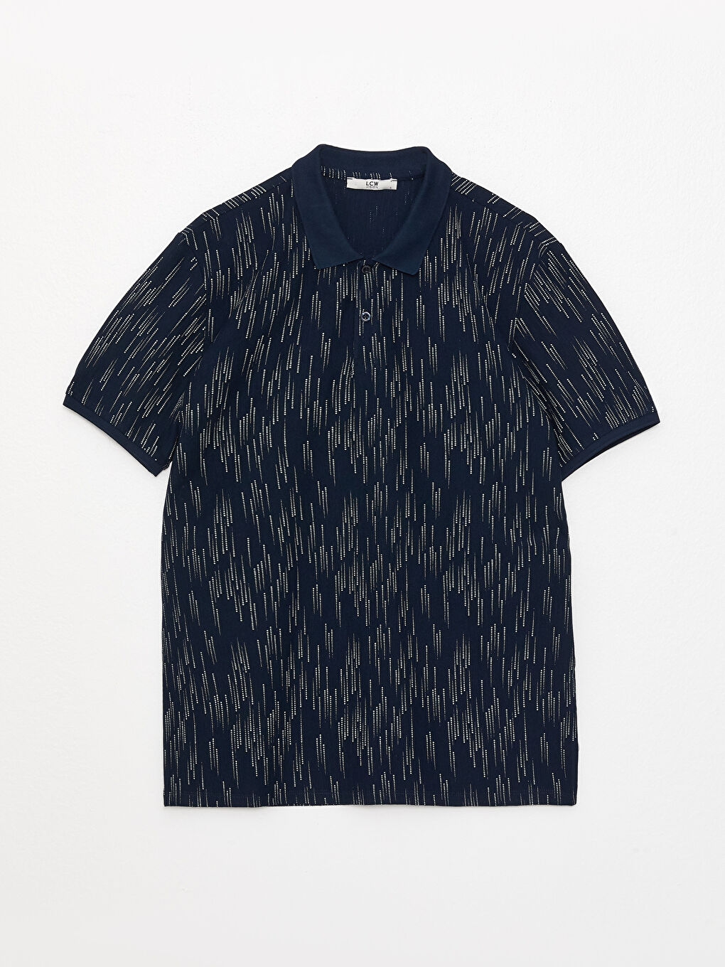 Lacivert Polo Yaka Kısa Kollu Desenli Pike Erkek Tişört-5