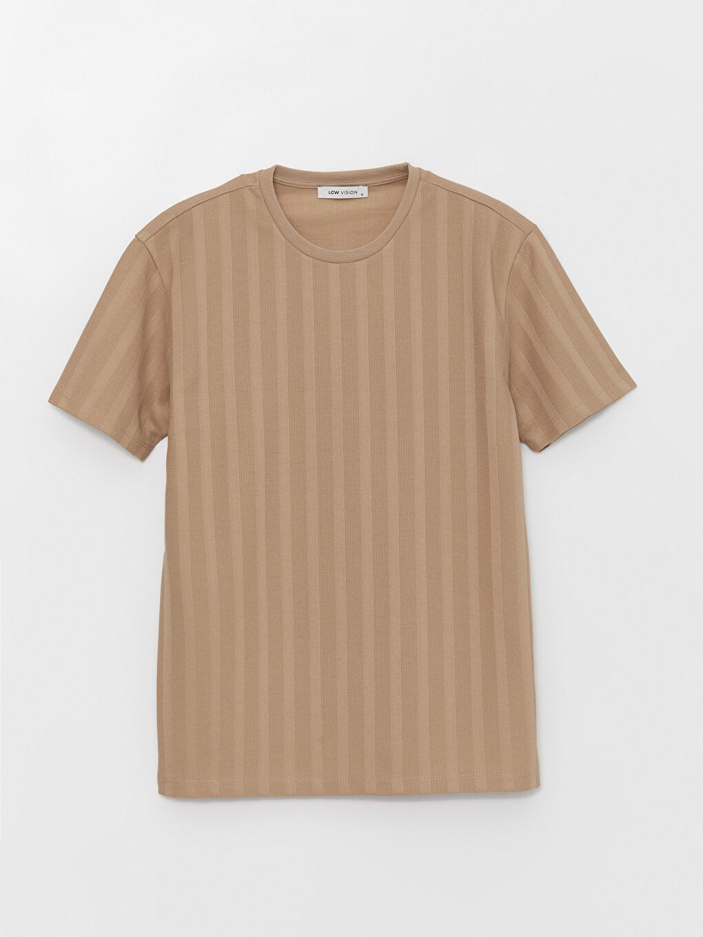 Bej Bisiklet Yaka Kısa Kollu Pike Erkek Tişört-5