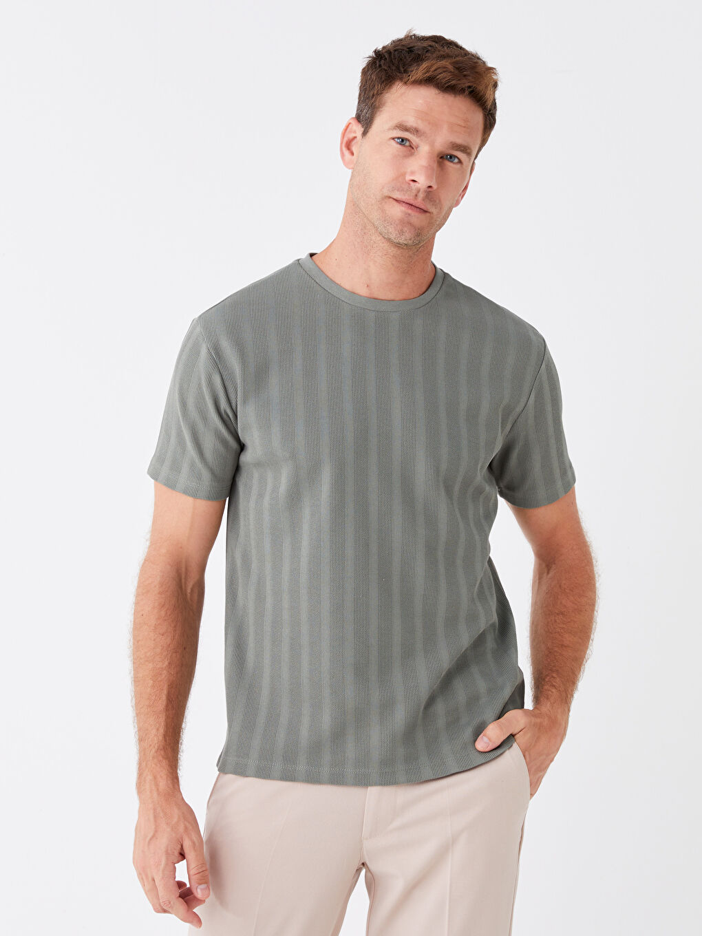 Yeşil Bisiklet Yaka Kısa Kollu Pike Erkek Tişört