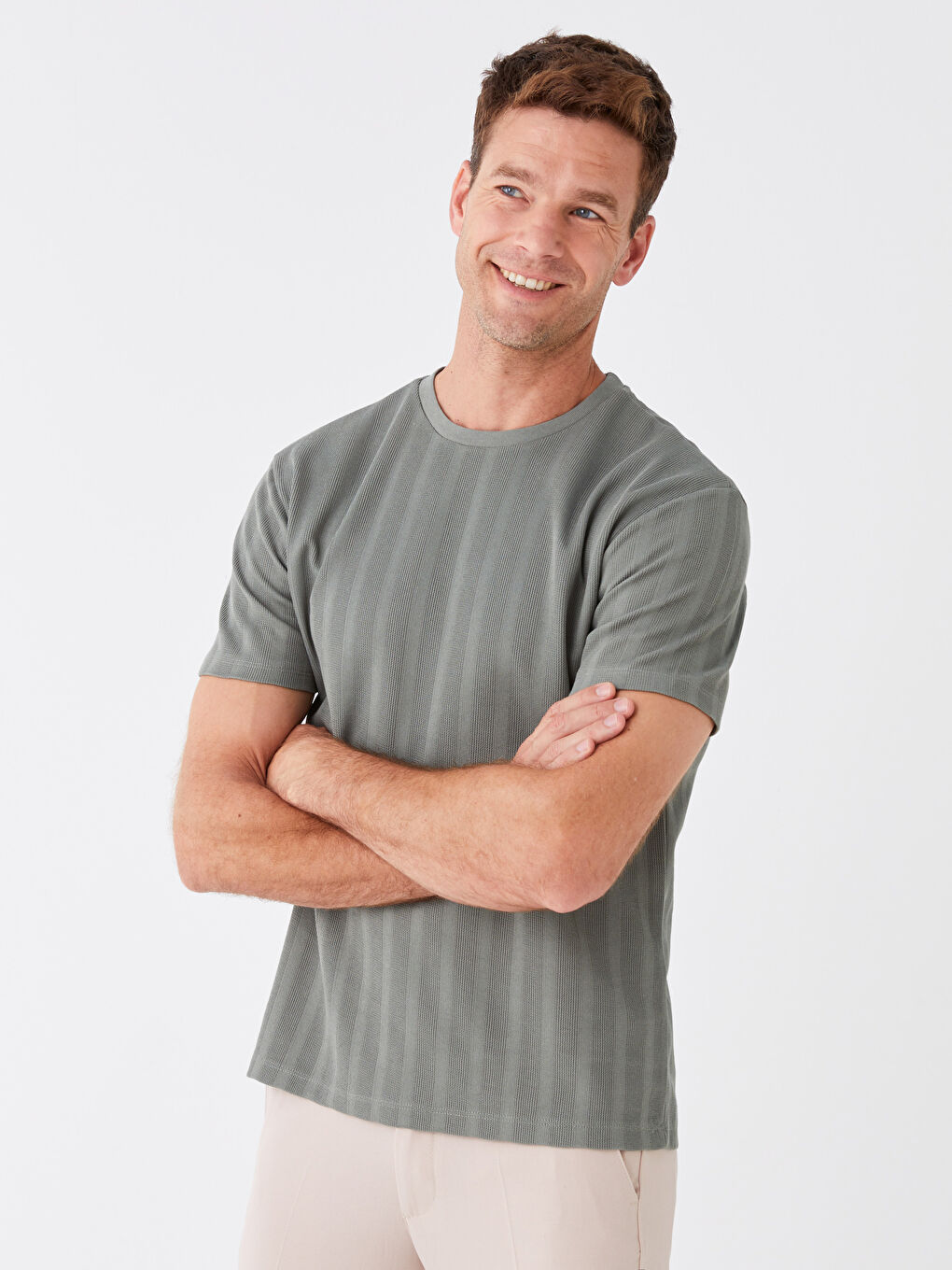 Yeşil Bisiklet Yaka Kısa Kollu Pike Erkek Tişört-1