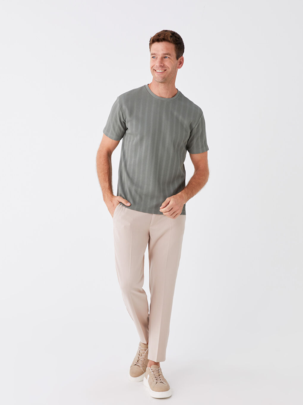 Yeşil Bisiklet Yaka Kısa Kollu Pike Erkek Tişört-2