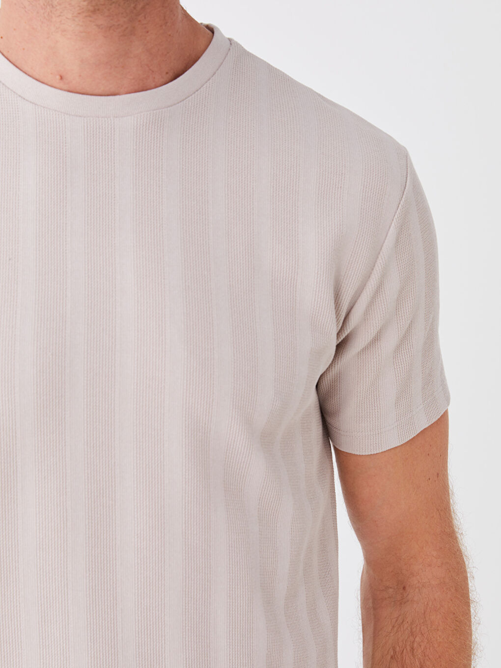 Bej Bisiklet Yaka Kısa Kollu Pike Erkek Tişört-3