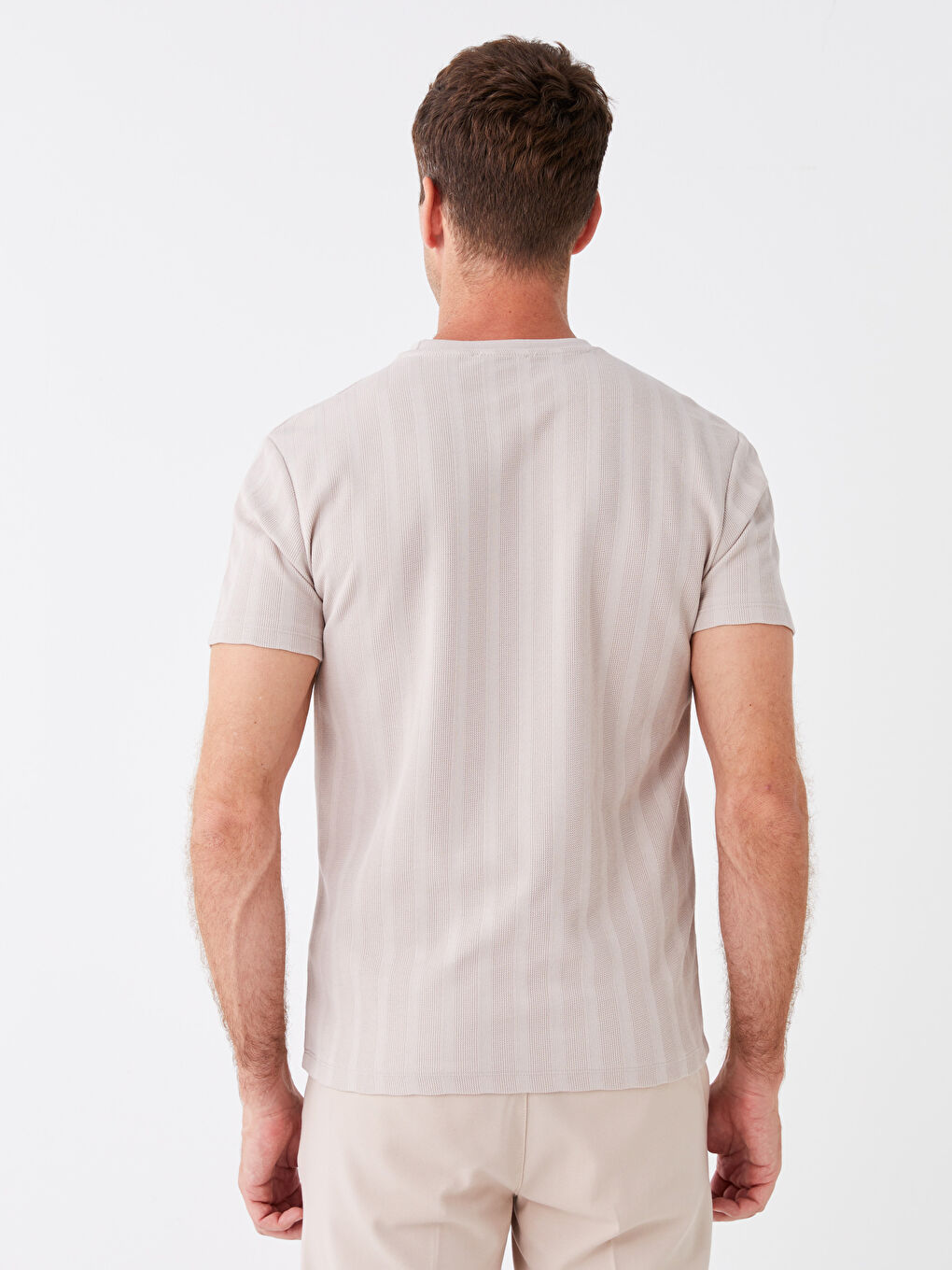 Bej Bisiklet Yaka Kısa Kollu Pike Erkek Tişört-4