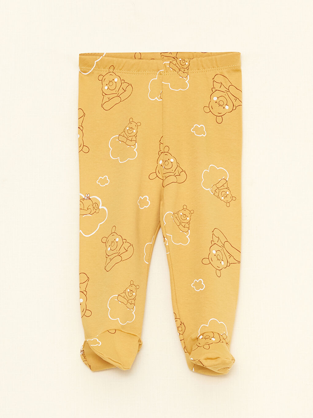 Bej Bisiklet Yaka Uzun Kollu Winnie the Pooh Baskılı Erkek Bebek Hastane Çıkış Seti 3'lü-2
