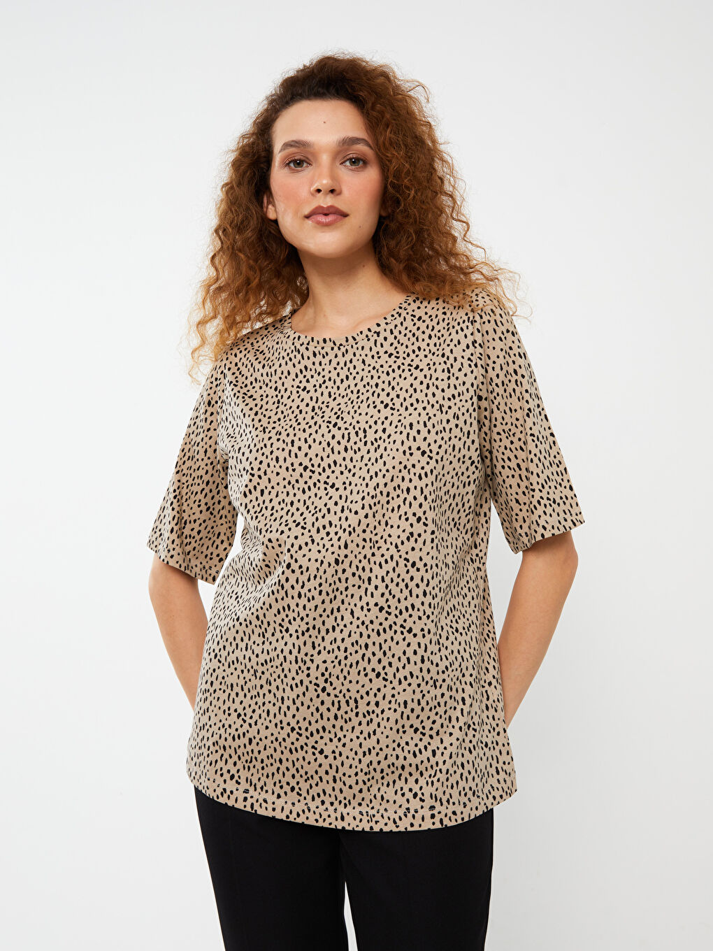 T-shirt à manches courtes à motifs avec col rond pour Femmes