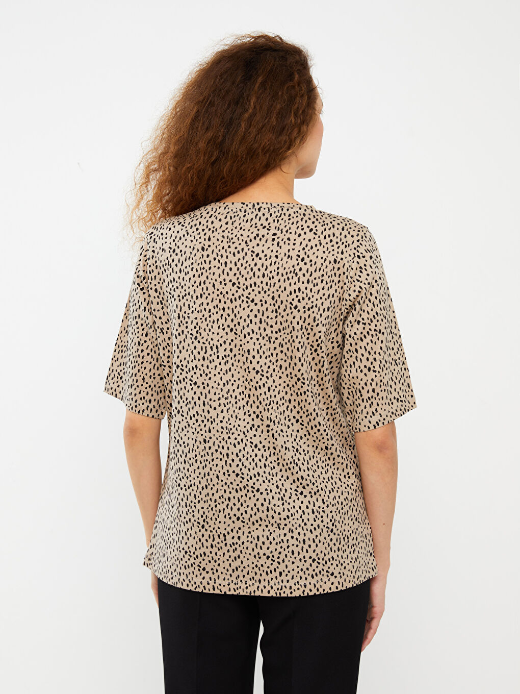 T-shirt à manches courtes à motifs avec col rond pour Femmes-4