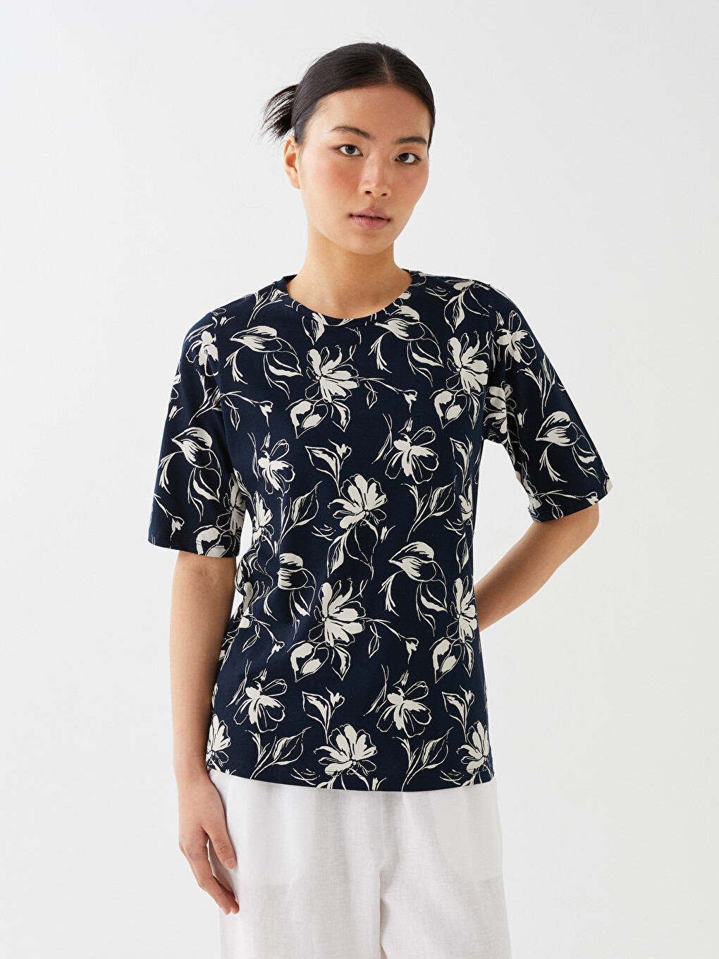 T-shirt À Manches Courtes À Motifs Avec Col Rond Pour Femmes