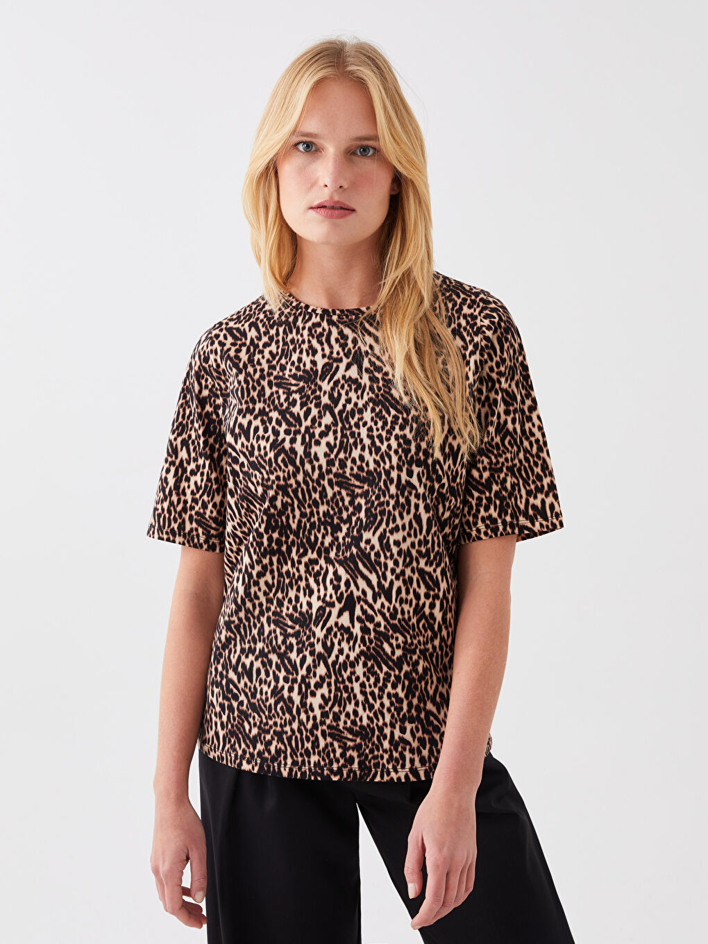 Crew Neck Patterned Short Sleeve Women's T-Shirt-1