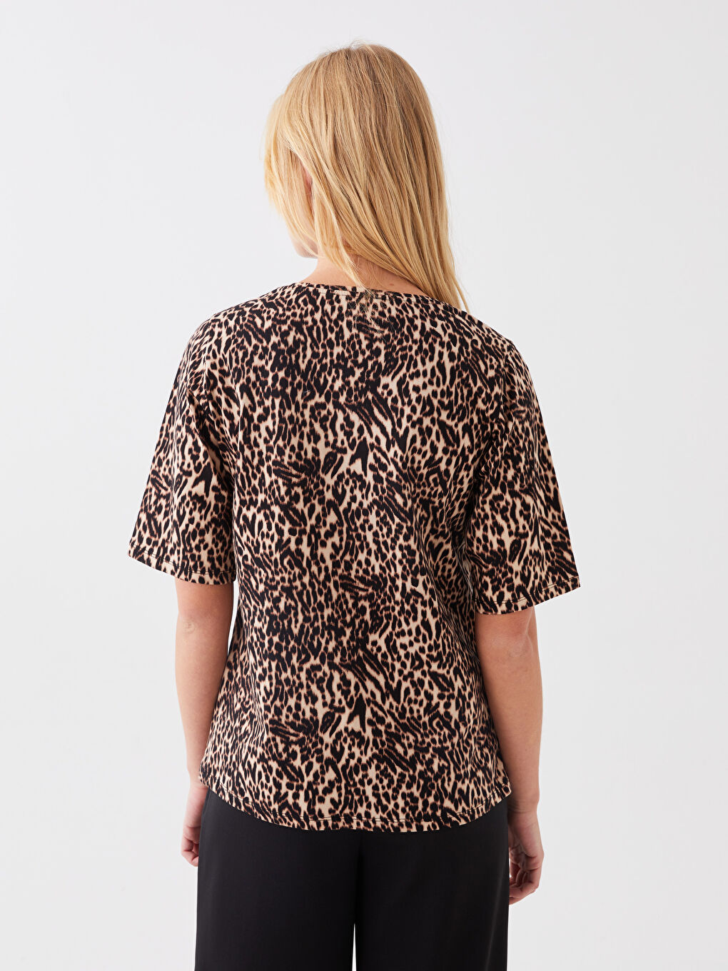 Crew Neck Patterned Short Sleeve Women's T-Shirt-4