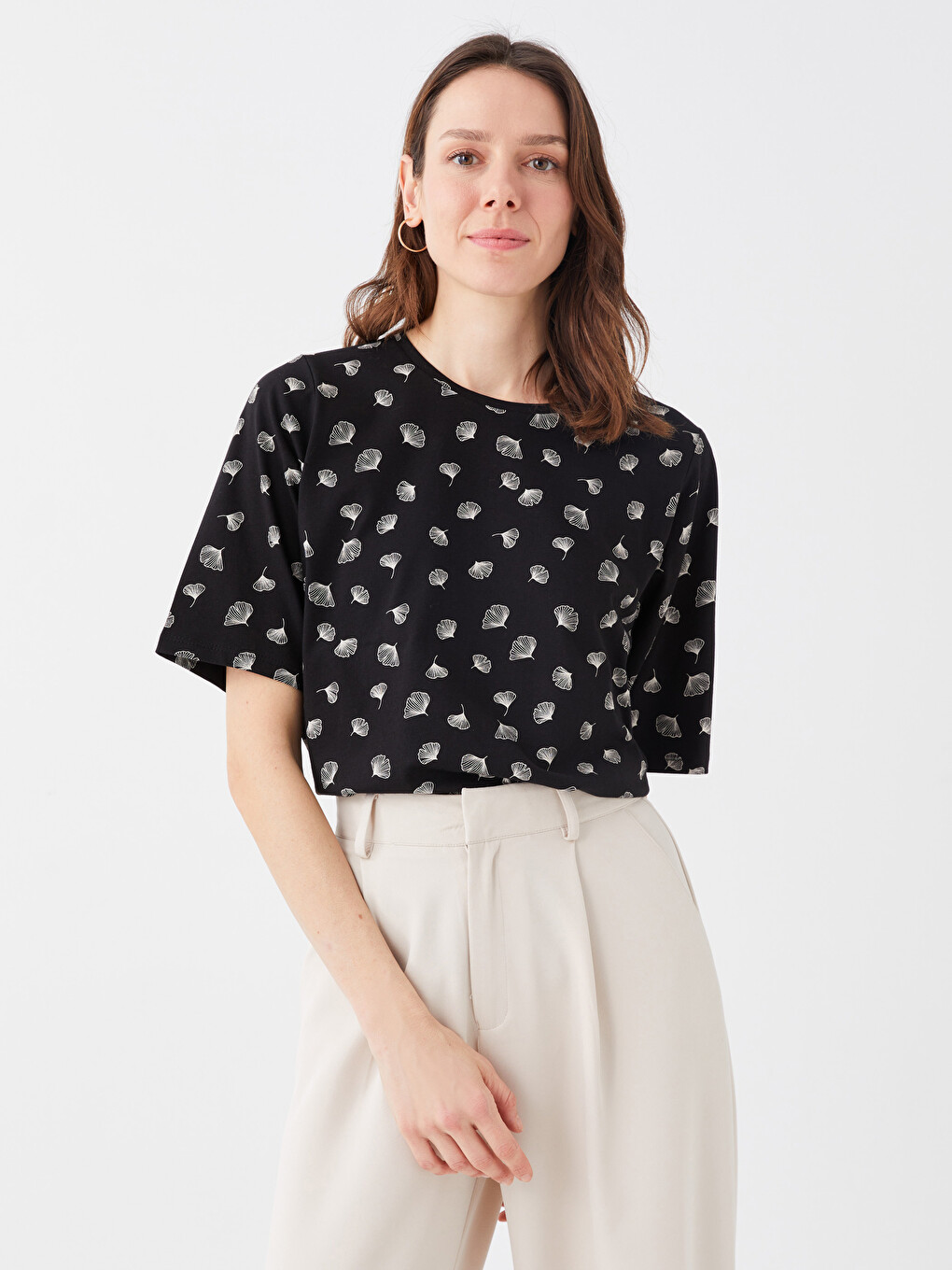 T-shirt À Manches Courtes À Motifs Avec Col Rond Pour Femmes-1