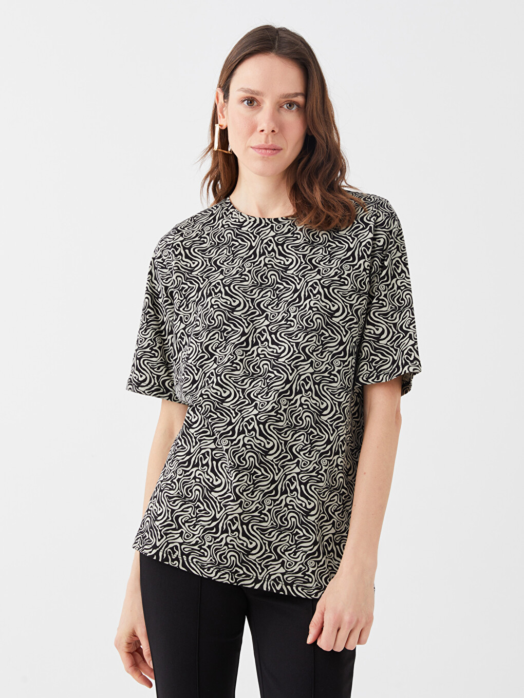 T-shirt À Manches Courtes À Motifs Avec Col Rond Pour Femmes