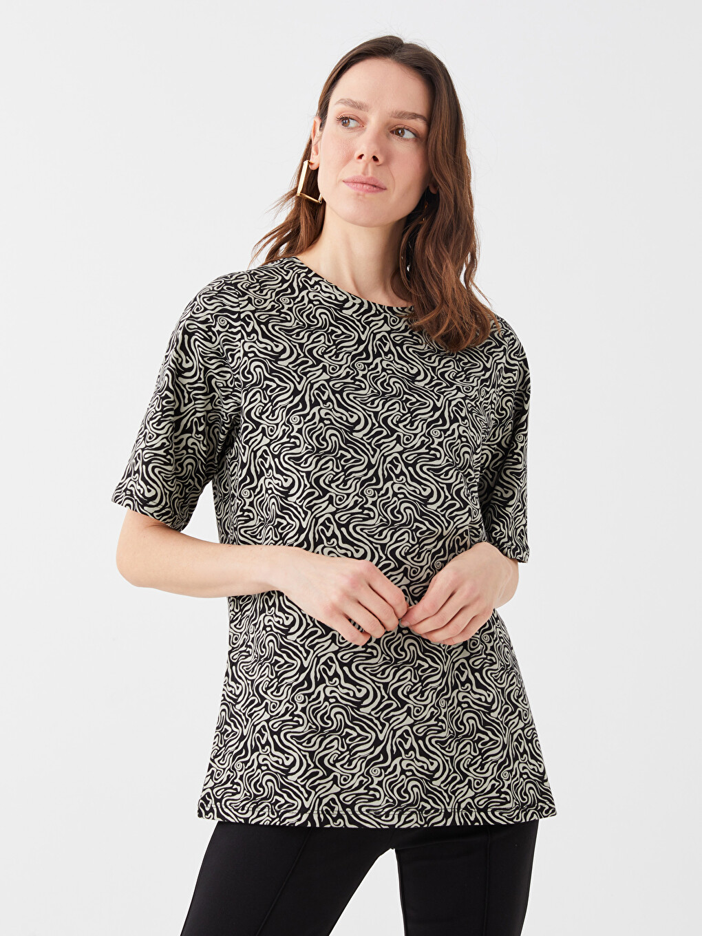 T-shirt À Manches Courtes À Motifs Avec Col Rond Pour Femmes-1