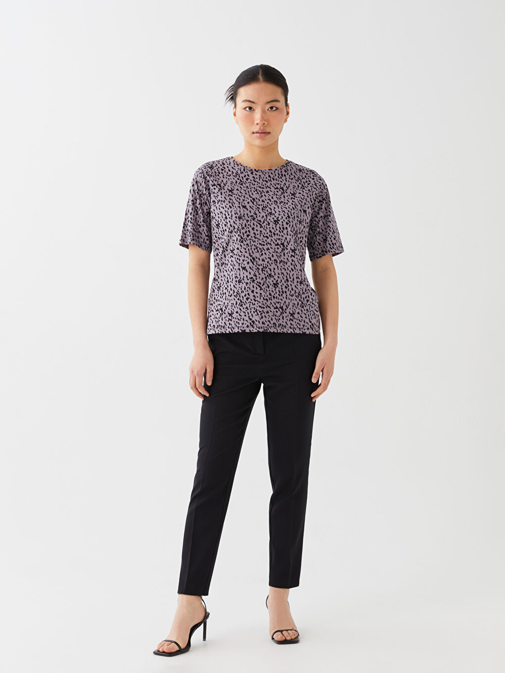 Crew Neck Patterned Short Sleeve Women's T-Shirt -S33569Z8-LSD