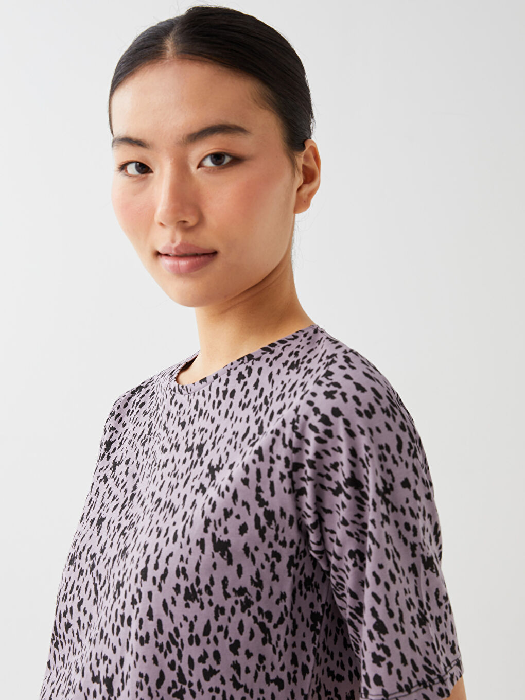 Crew Neck Patterned Short Sleeve Women's T-Shirt -S33569Z8-LSD