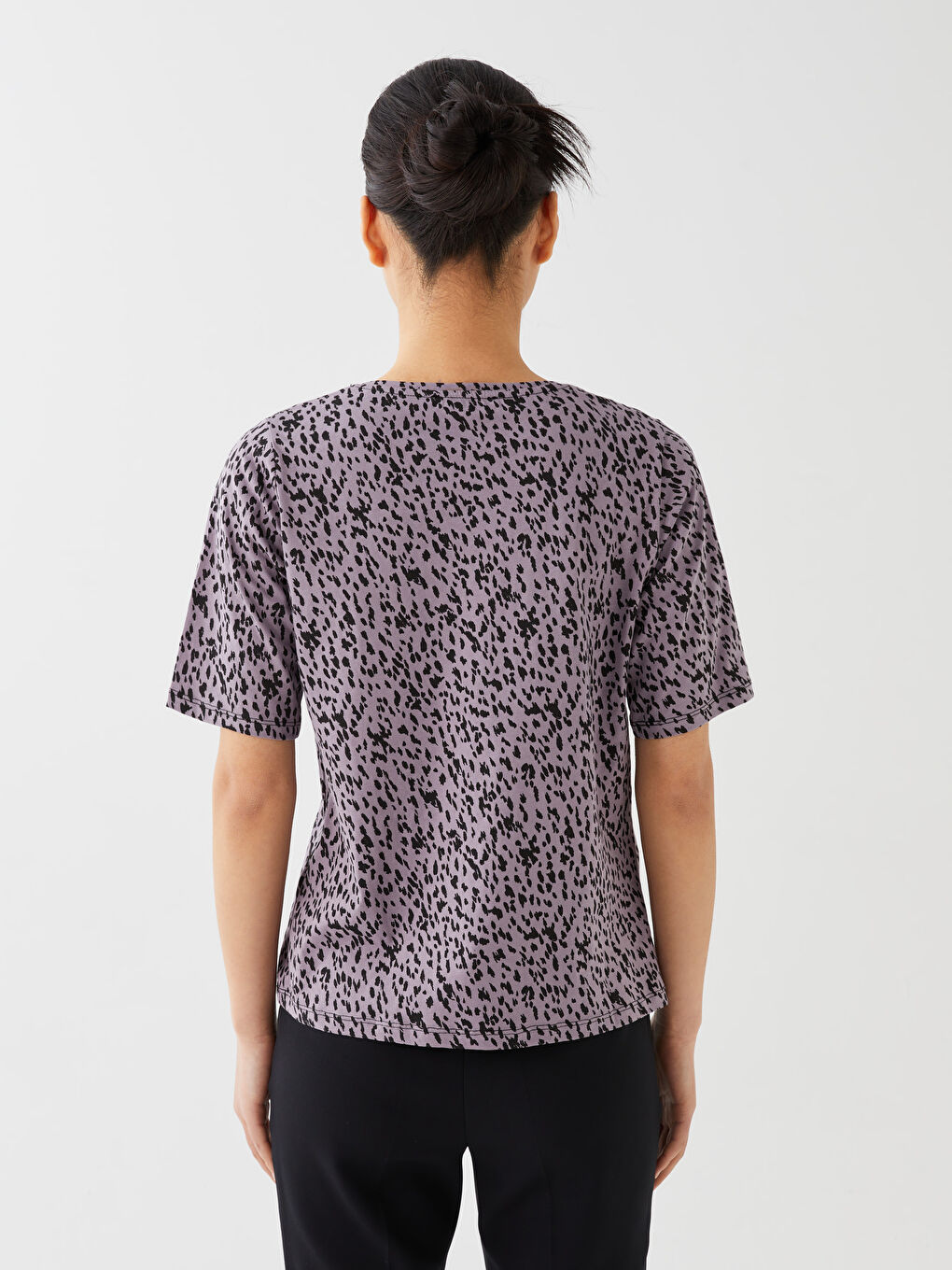 Crew Neck Patterned Short Sleeve Women's T-Shirt -S33569Z8-LSD