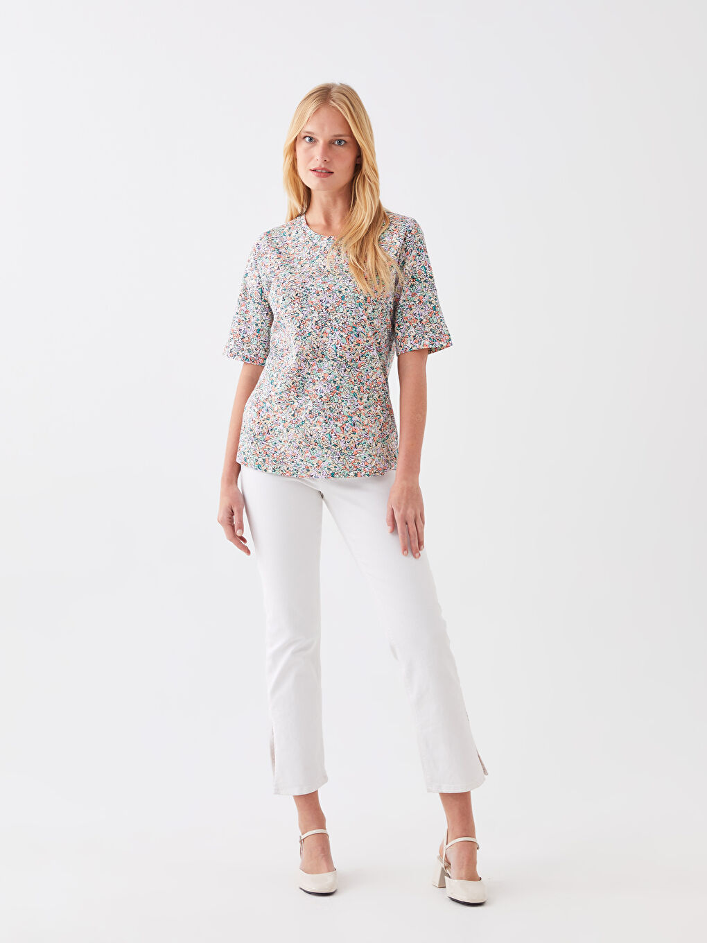 Crew Neck Patterned Short Sleeve Women's T-Shirt-2