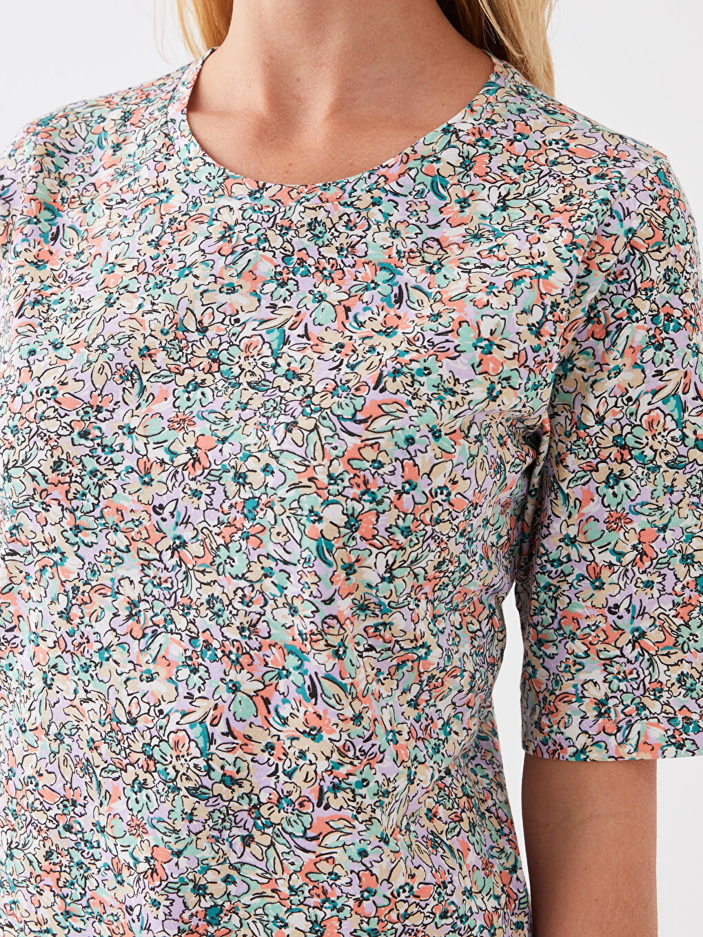 Crew Neck Patterned Short Sleeve Women's T-Shirt-3