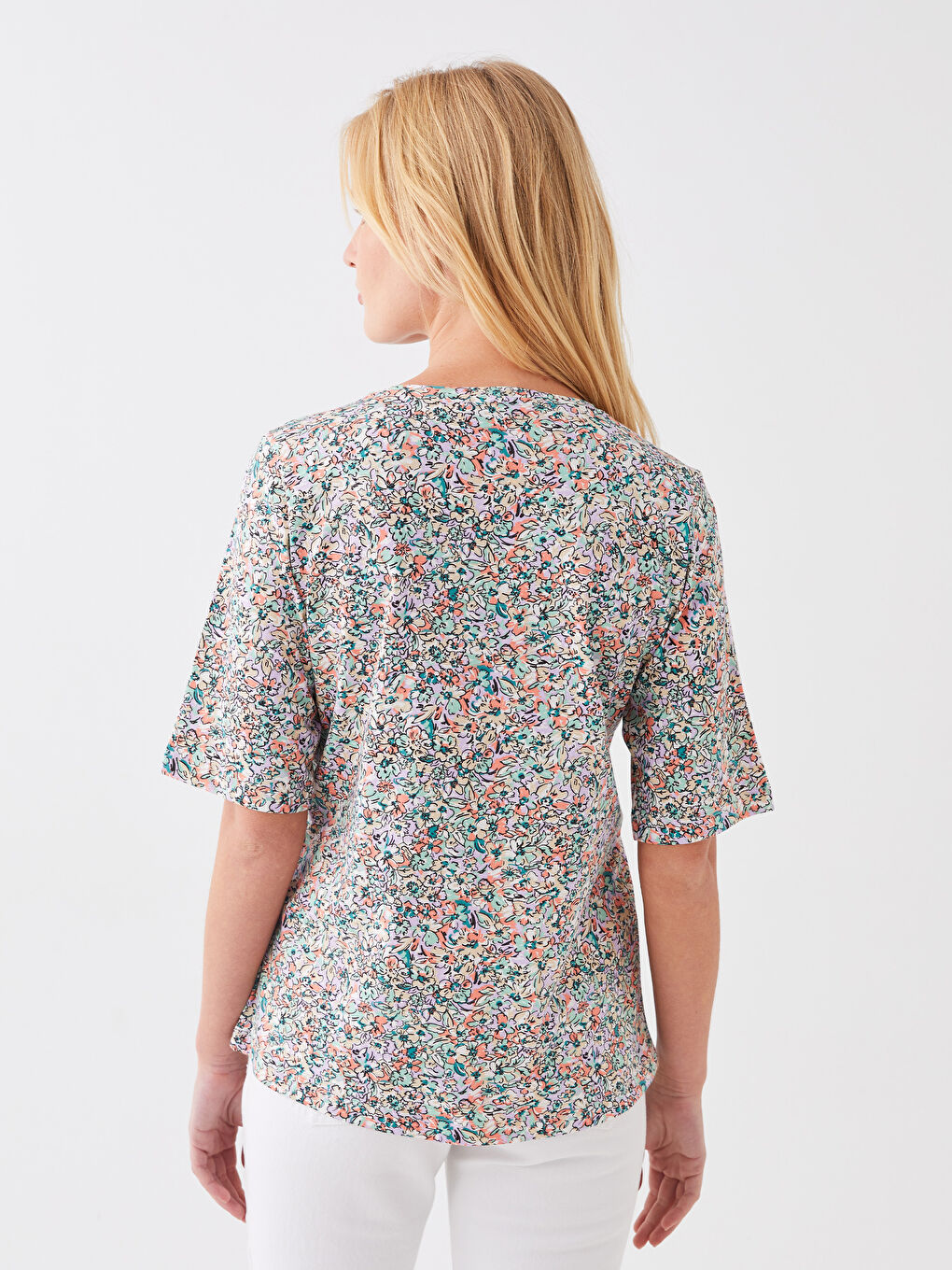 Crew Neck Patterned Short Sleeve Women's T-Shirt-4