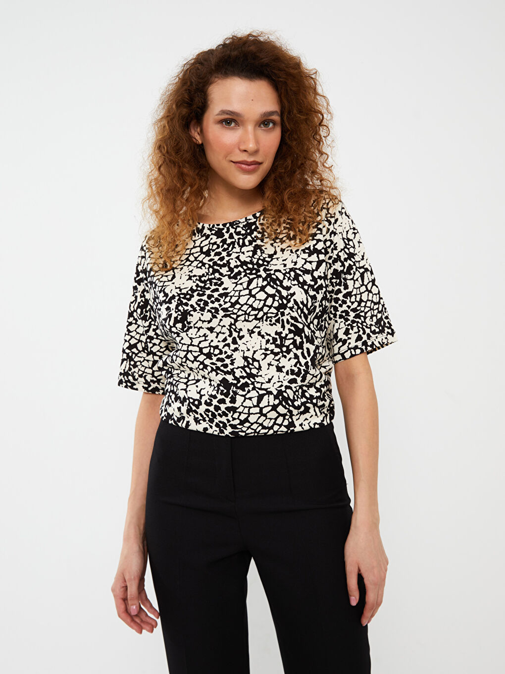 Crew Neck Patterned Short Sleeve Women's T-Shirt