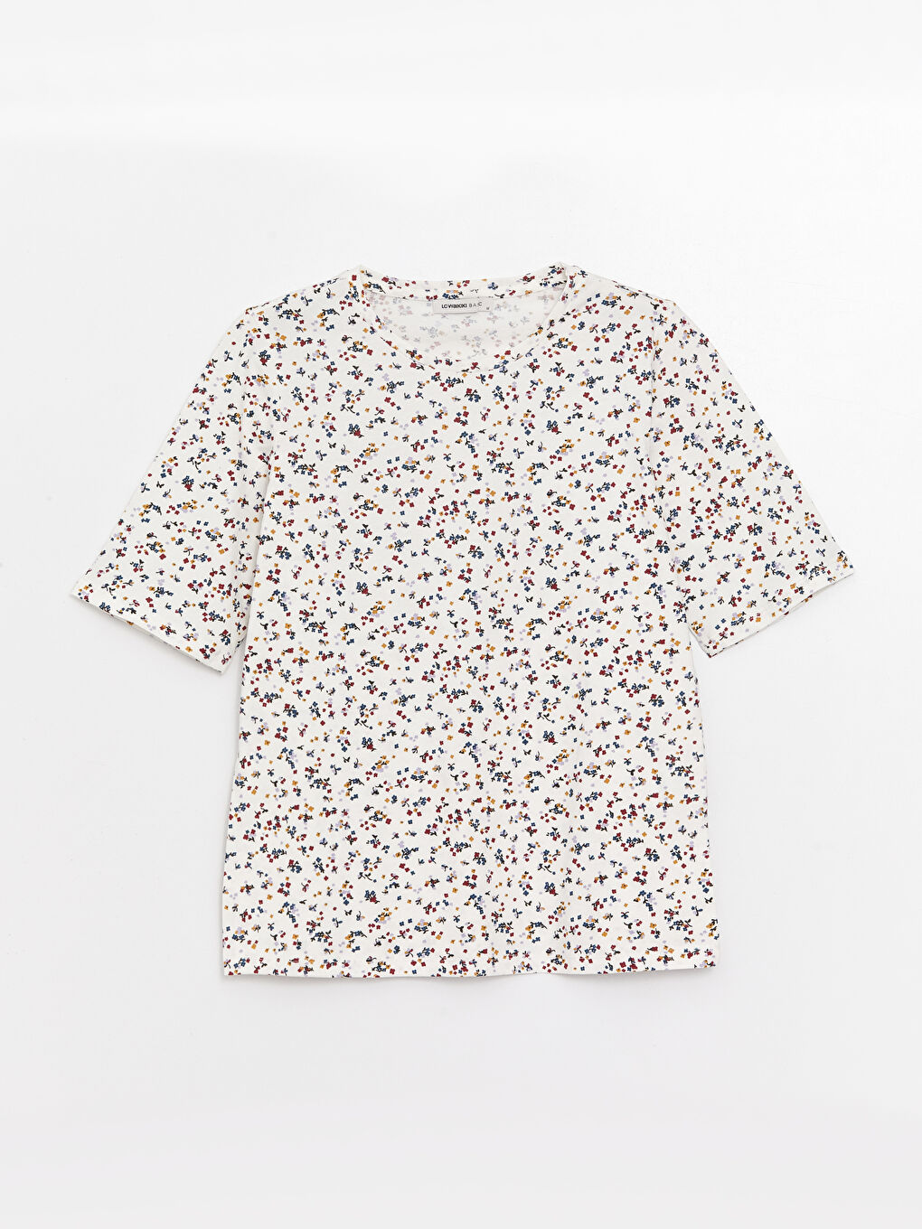 تي شيرت نسائي بأكمام قصيرة ونقشة وياقة دائرية-5