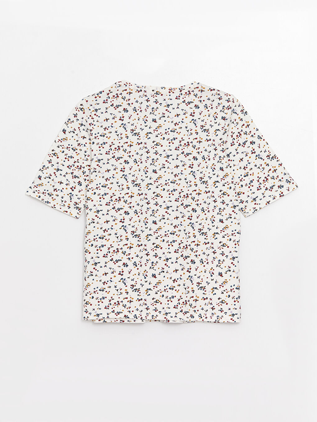 تي شيرت نسائي بأكمام قصيرة ونقشة وياقة دائرية-6