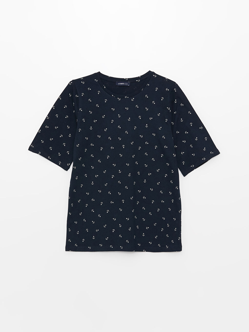 მრგვალი საყელო ნიმუშიანი მოკლე სახელო ქალებისთვის მაისური-5