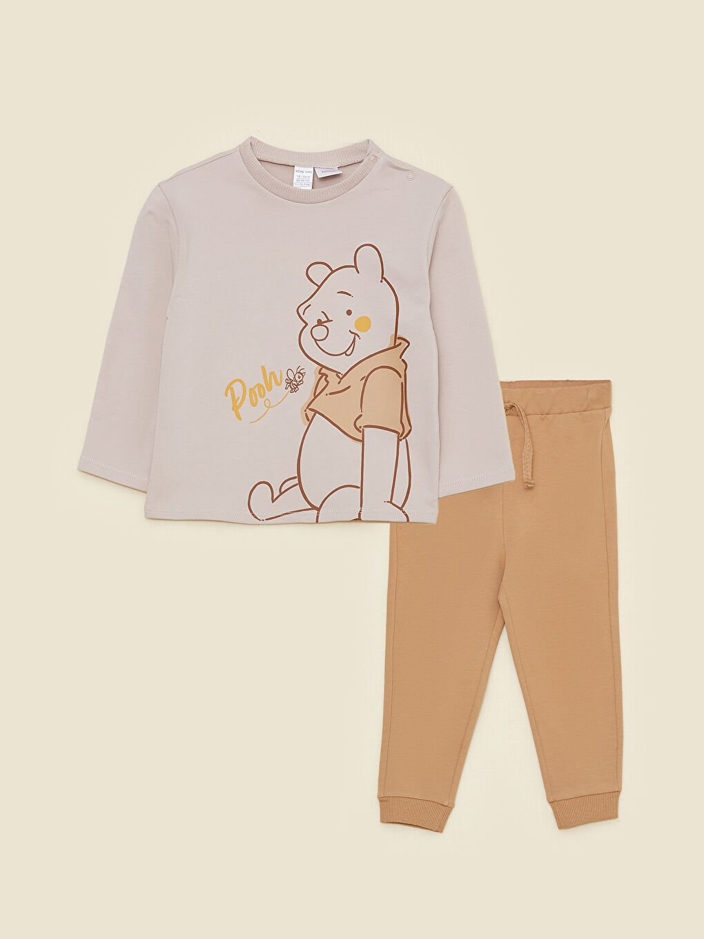 Bisiklet Yaka Uzun Kollu Winnie the Pooh Baskılı Erkek Bebek Sweasthirt ve Eşofman Alt 2'li Takım