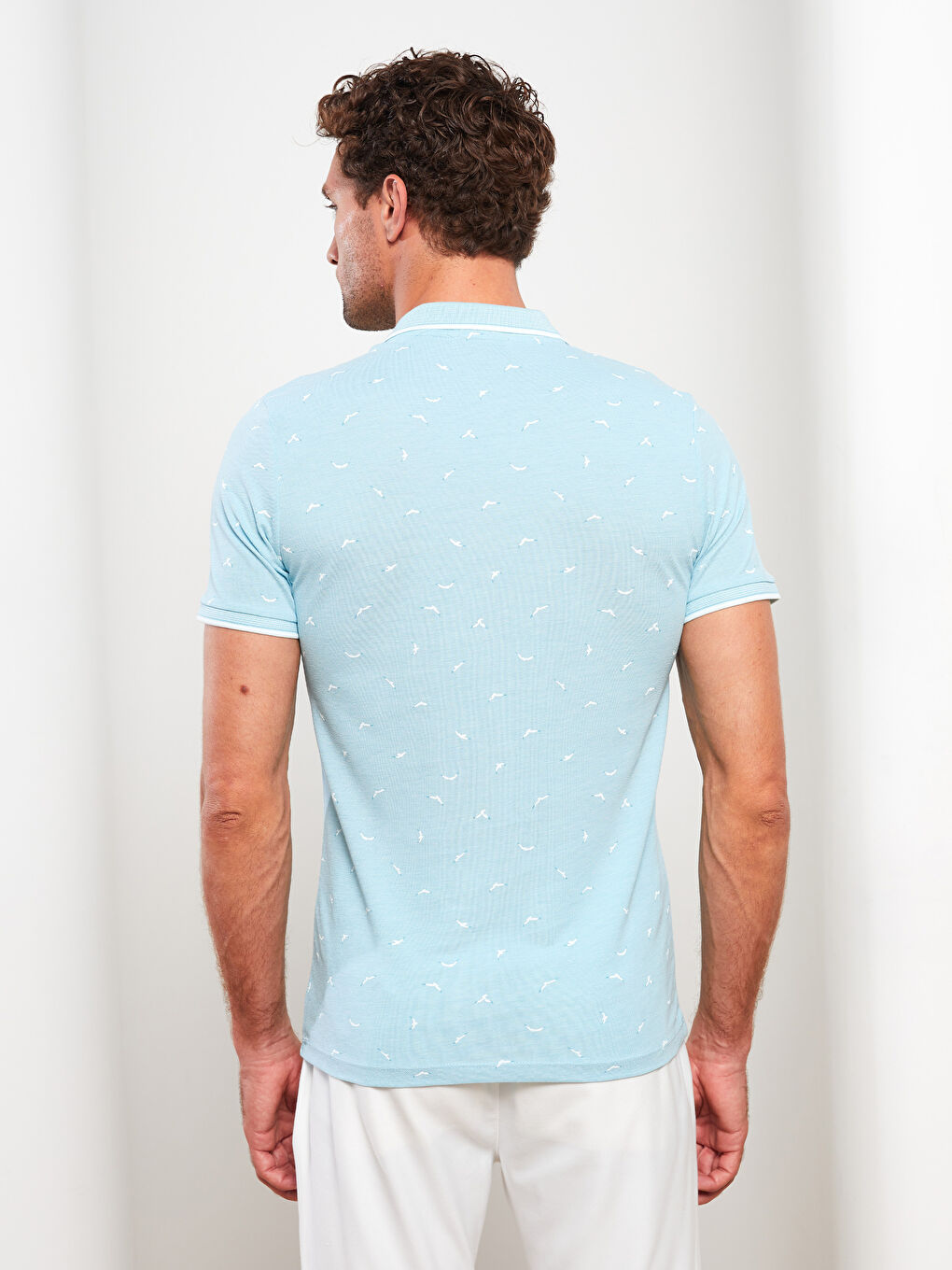 Yeşil Polo Yaka Kısa Kollu Desenli Erkek Tişört-4