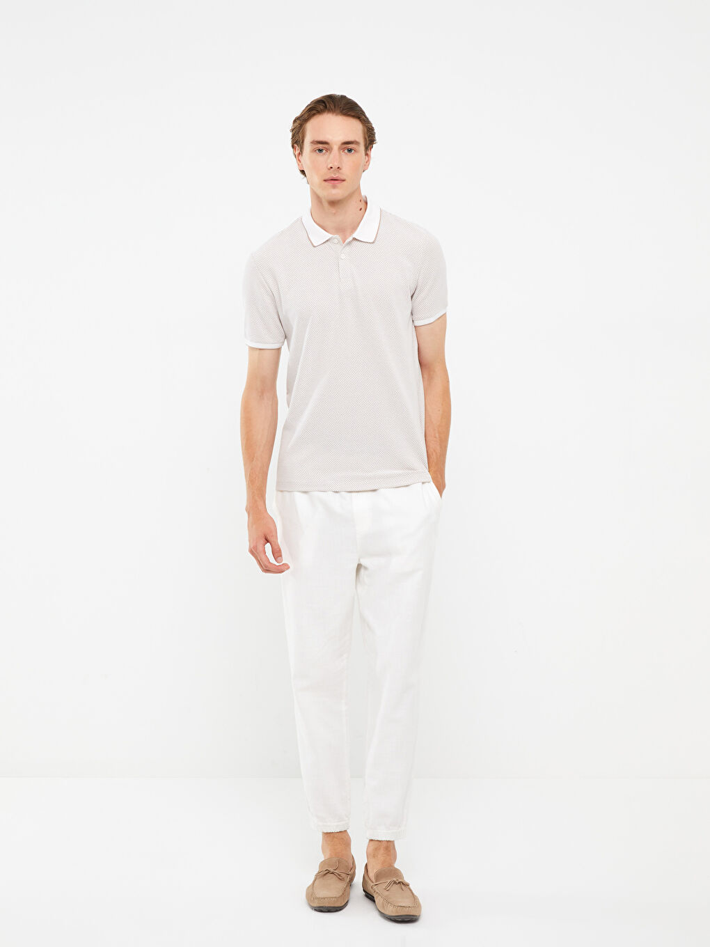 Beyaz Polo Yaka Kısa Kollu Erkek Tişört-2