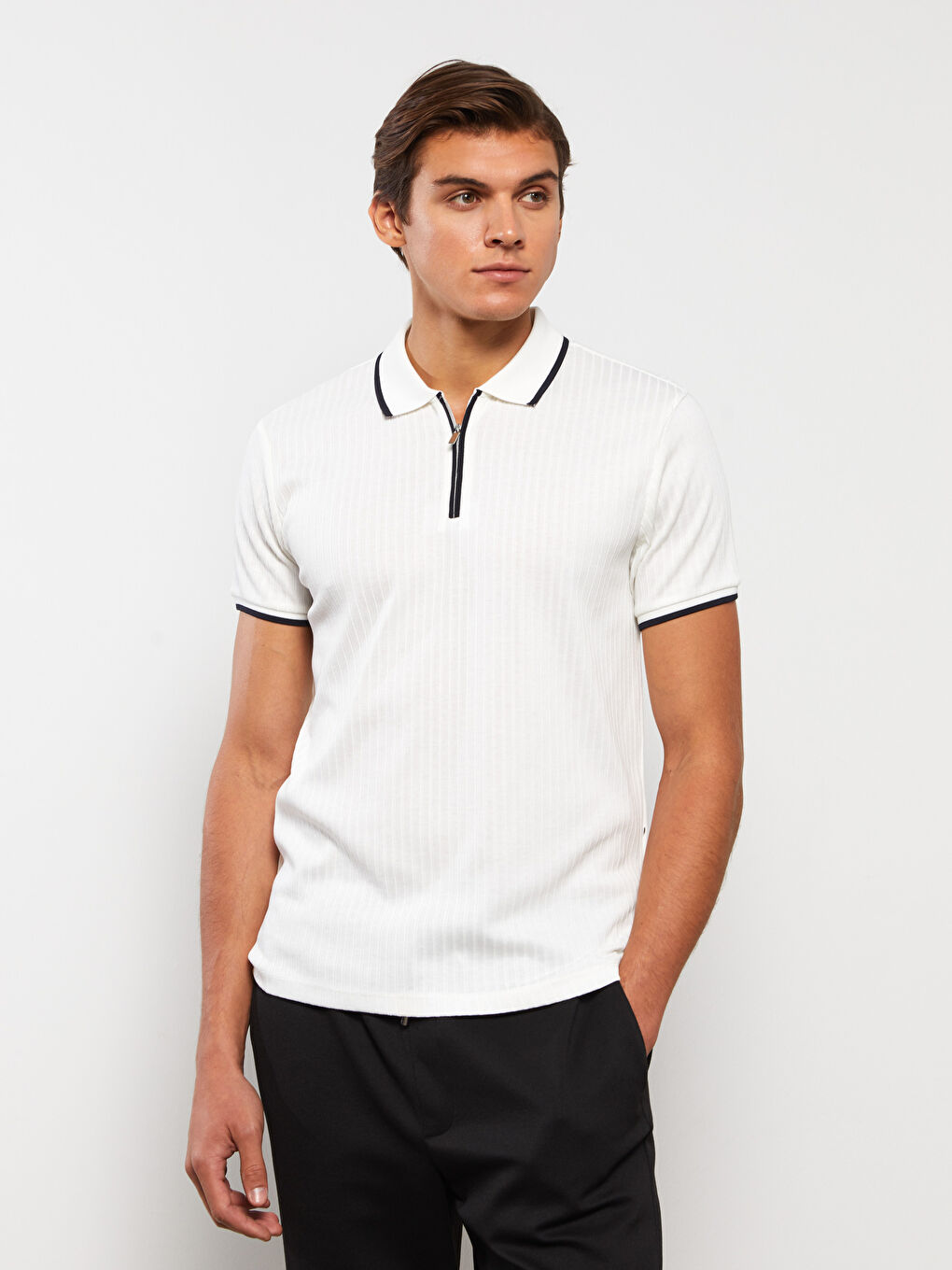 LCW Vision Polo Neck Short Sleeve Striped Men's T-Shirt -S33621Z8-J5E
