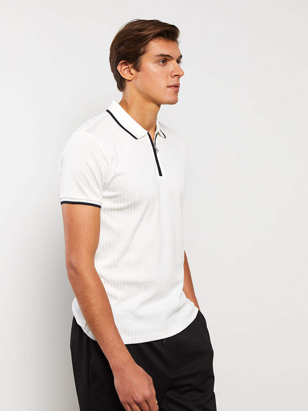 LCW Vision Polo Neck Short Sleeve Striped Men's T-Shirt -S33621Z8-J5E