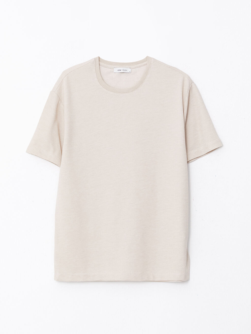 Bej Bisiklet Yaka Kısa Kollu Erkek Tişört-5