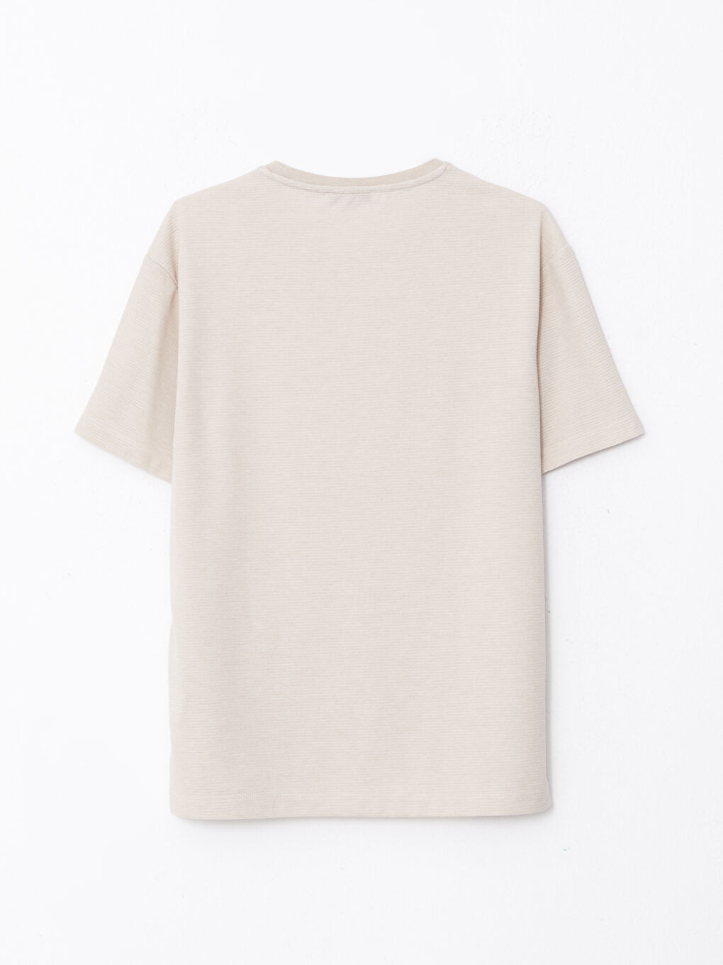 Bej Bisiklet Yaka Kısa Kollu Erkek Tişört-6