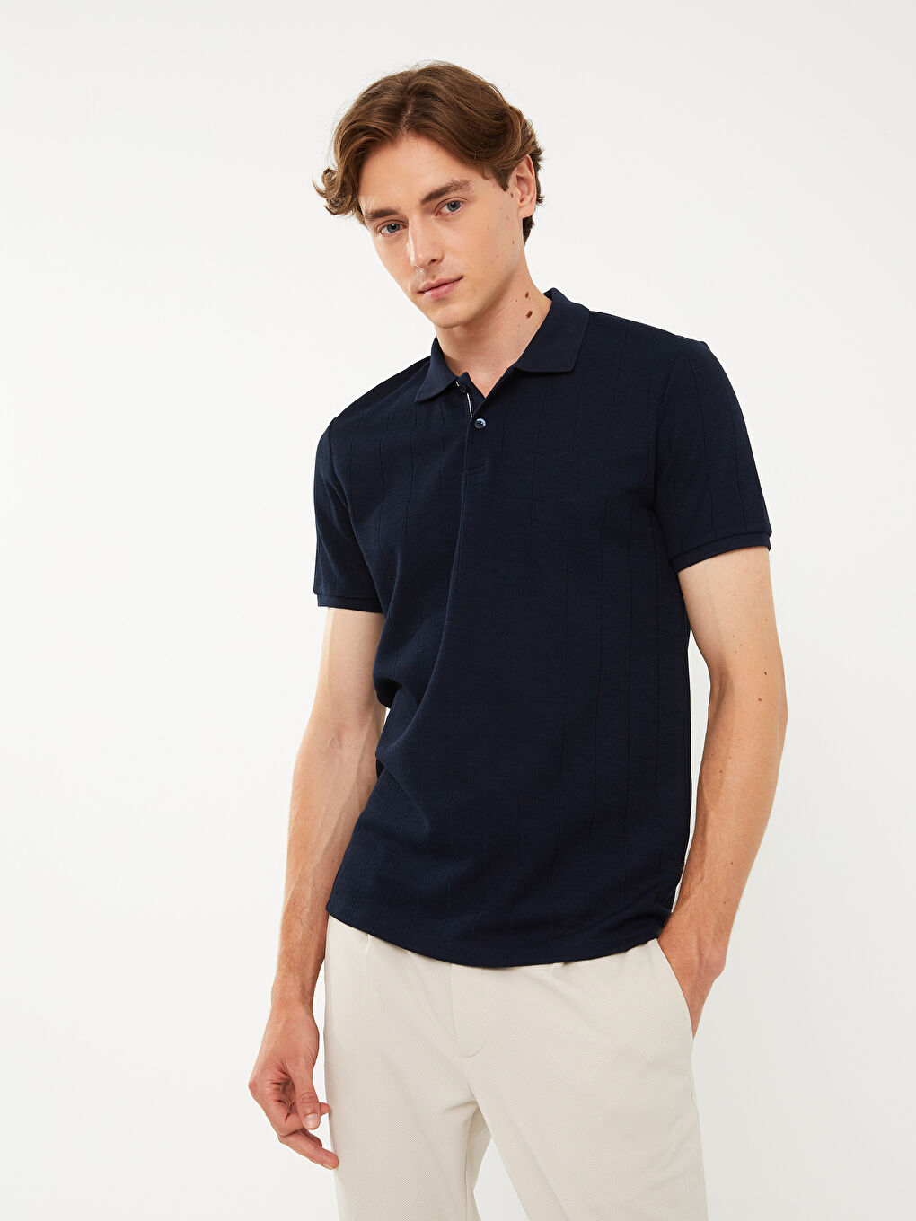 Lacivert Polo Yaka Kısa Kollu Erkek Tişört-1