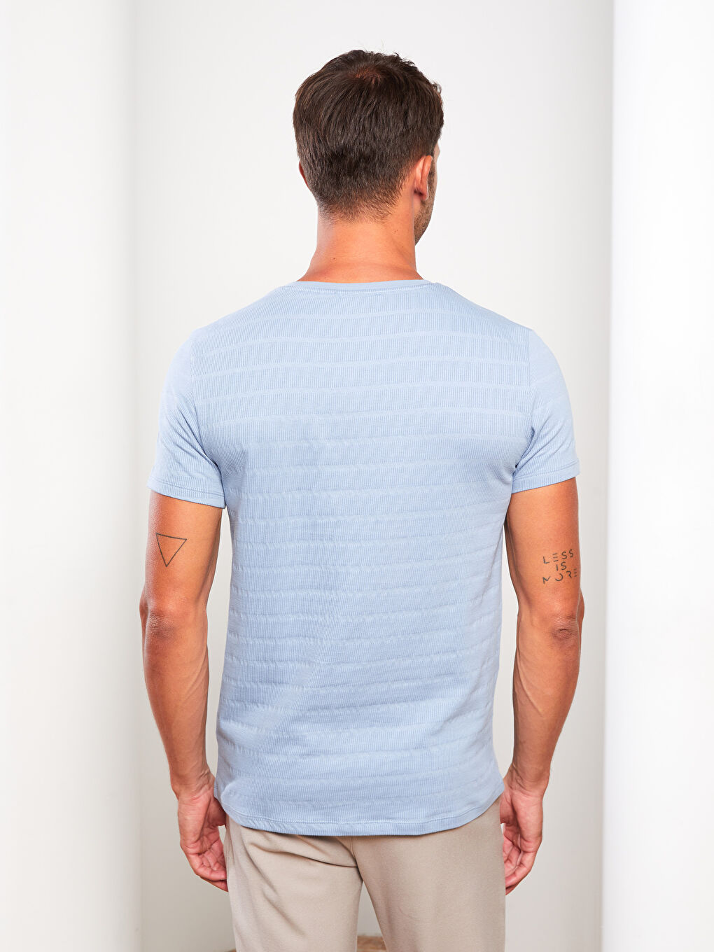 Mavi Bisiklet Yaka Kısa Kollu Çizgili Erkek Tişört-4