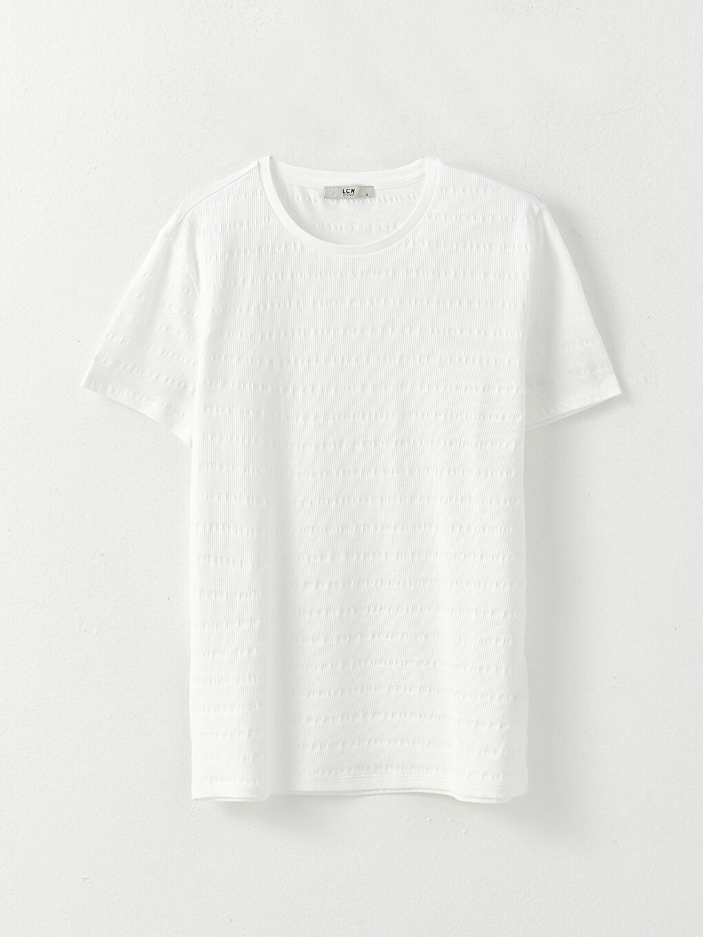 Ekru Bisiklet Yaka Kısa Kollu Çizgili Erkek Tişört-5