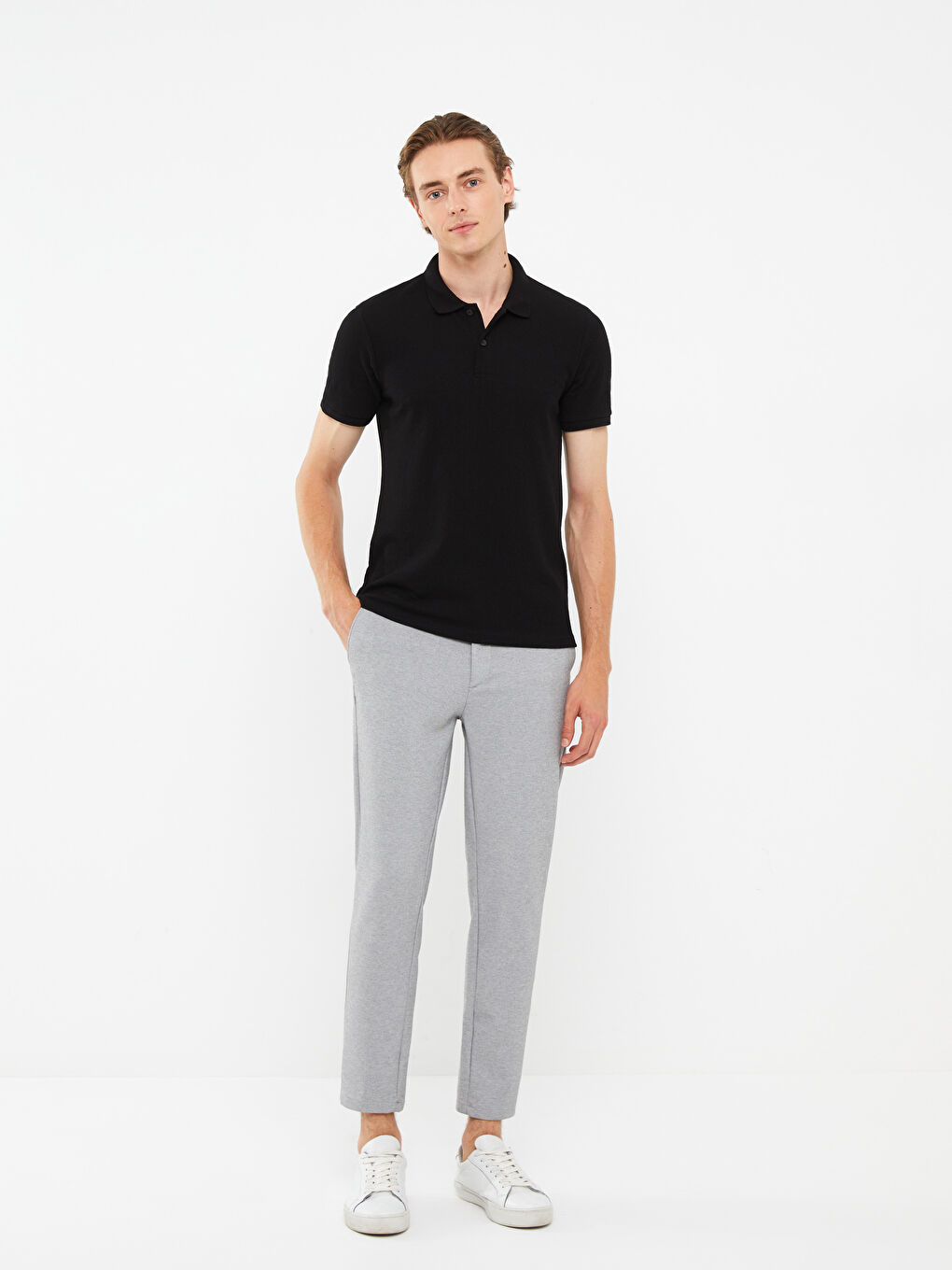 Siyah Polo Yaka Kısa Kollu Erkek Tişört-2