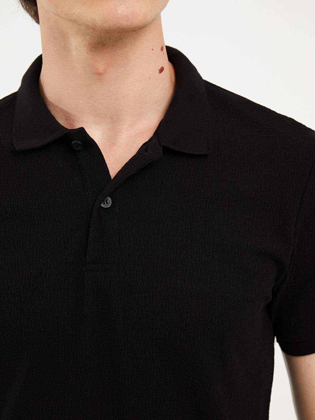 Siyah Polo Yaka Kısa Kollu Erkek Tişört-3