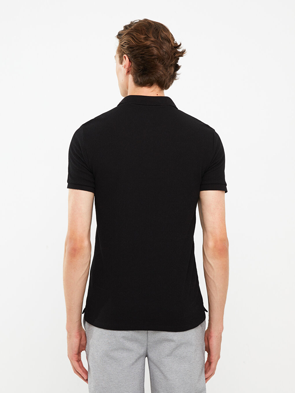Siyah Polo Yaka Kısa Kollu Erkek Tişört-4