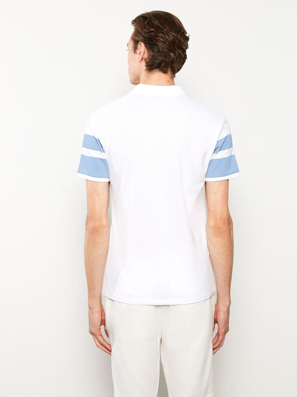 Lacivert Polo Yaka Kısa Kollu Çizgili Pike Erkek Tişört-4