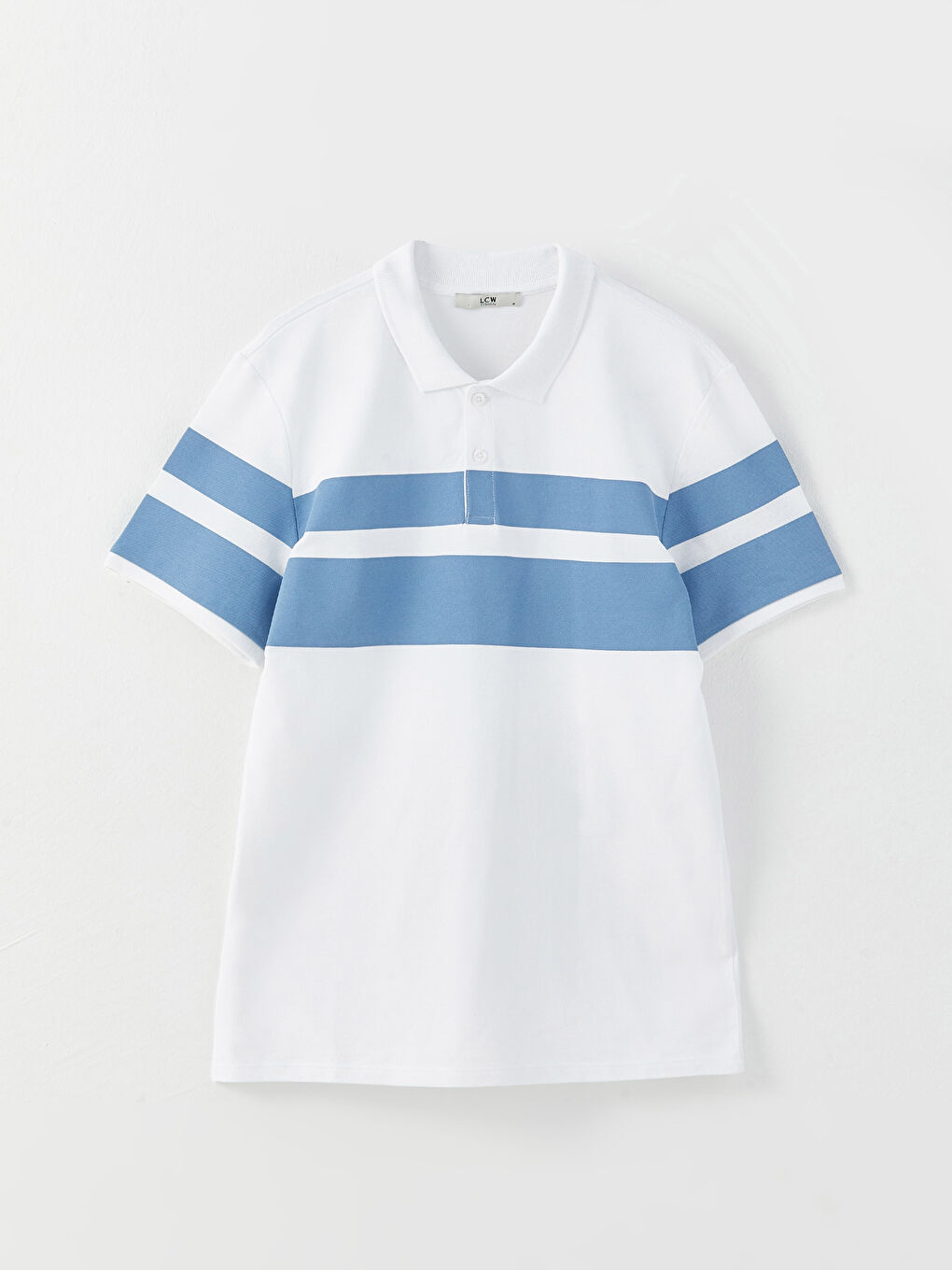 Lacivert Polo Yaka Kısa Kollu Çizgili Pike Erkek Tişört-5