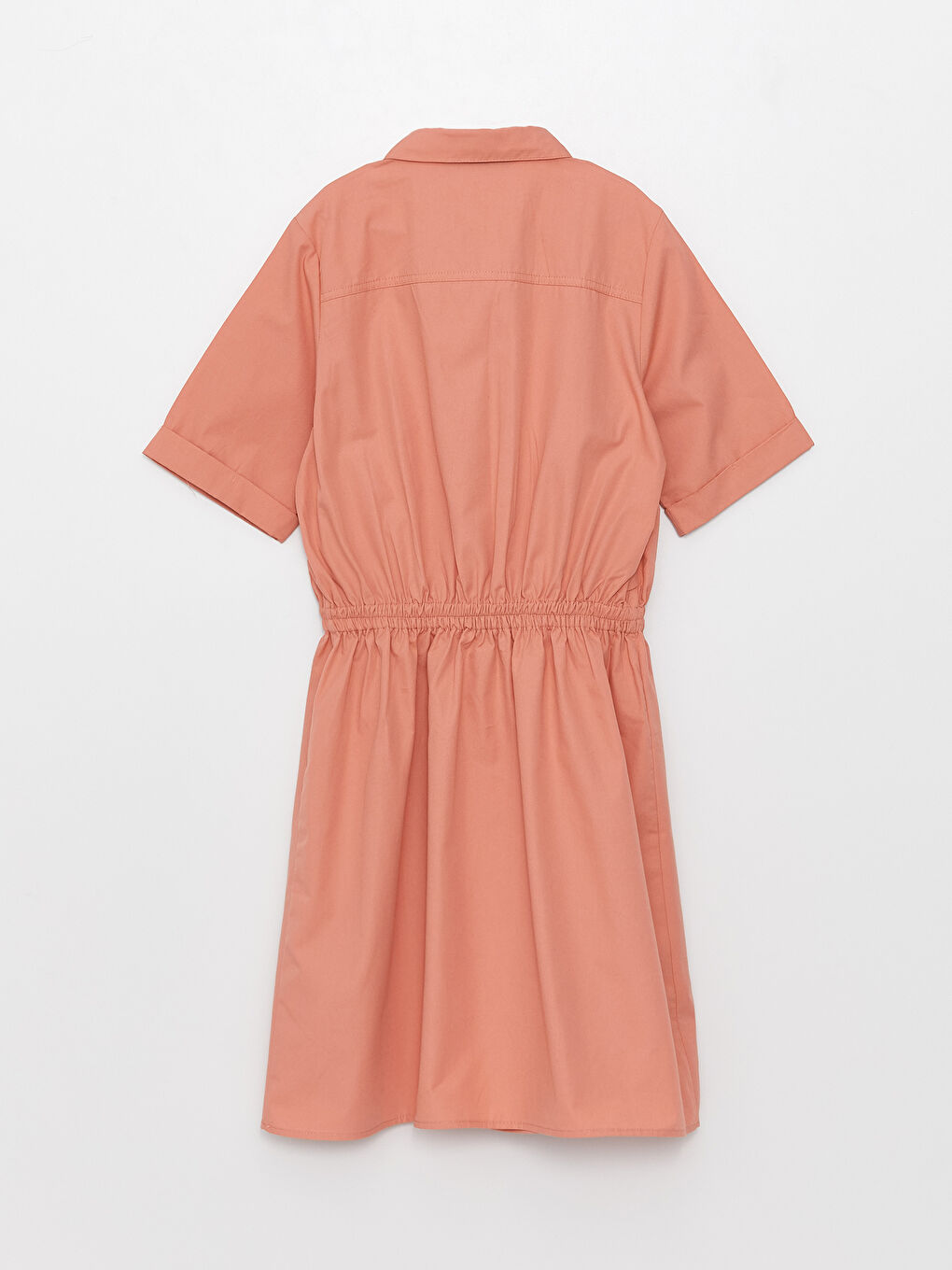 Rochie Fată Simplă cu Guler de Cămașă și Mânecă Scurtă-1